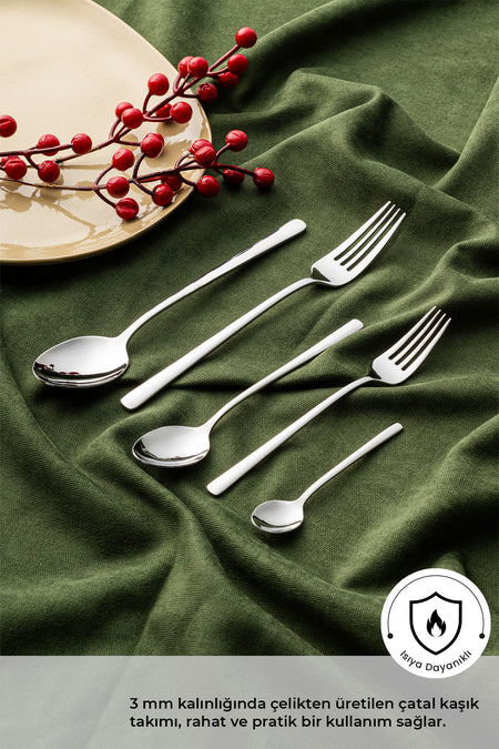 Emsan alfa 30 Piece 6 Place Setting Fork Spoon Set - MALLTURK