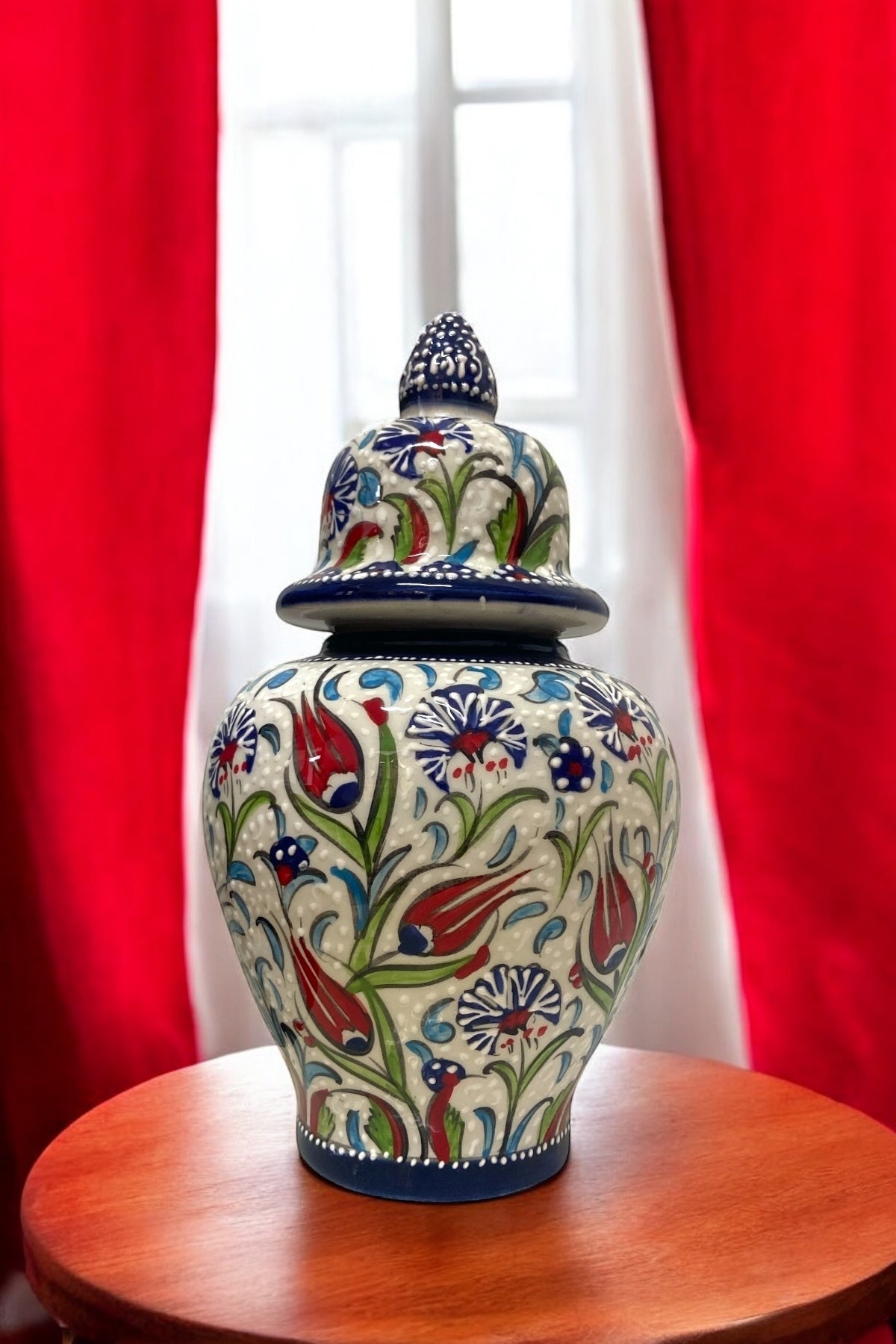 STORESZA 30cm Handmade Kutahya Ceramic Shah Cube Vase – Blue - MALLTURK