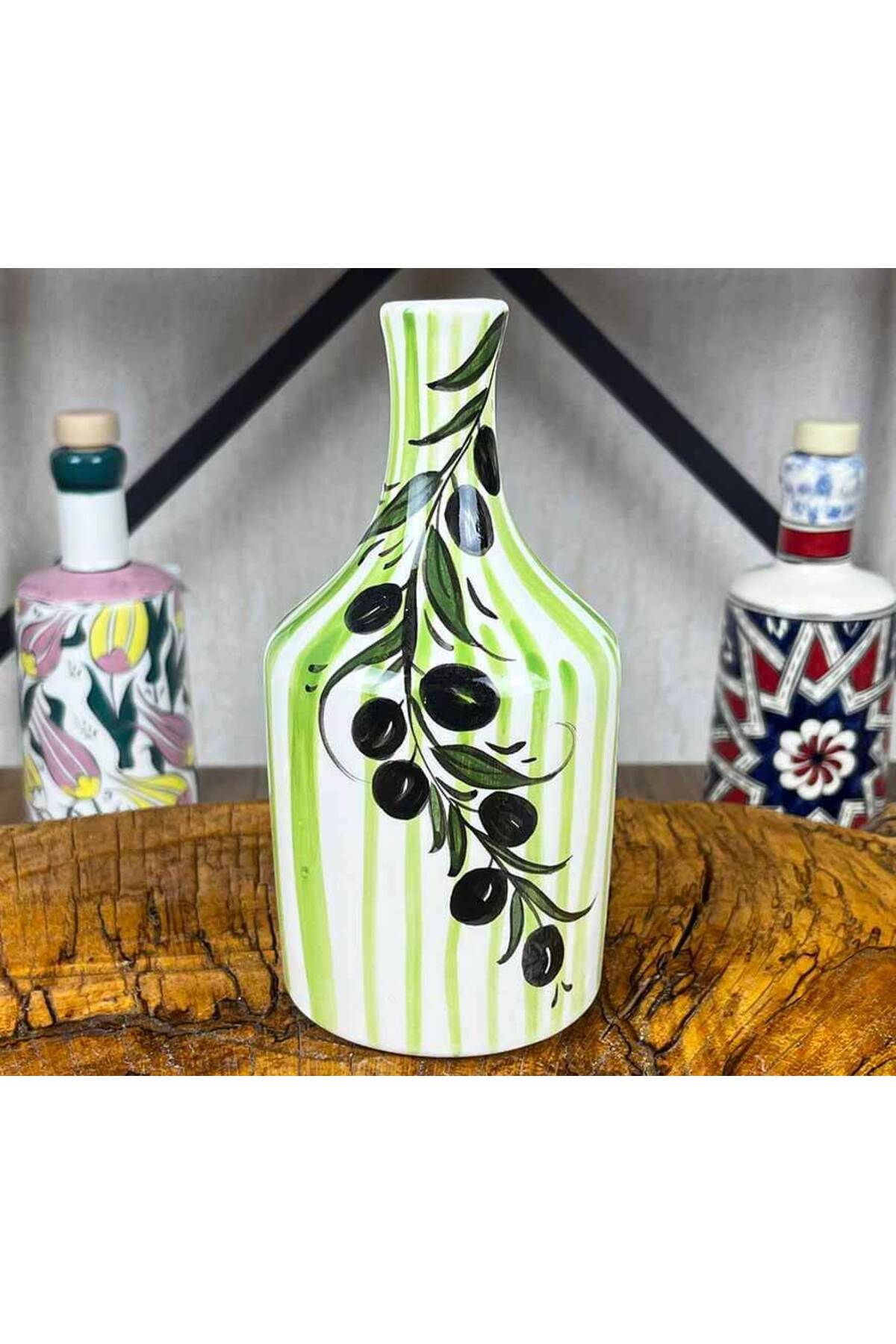 Cini Evi Olive Branch Patterned Handmade Tile Olive Oil Bottle - MALLTURK