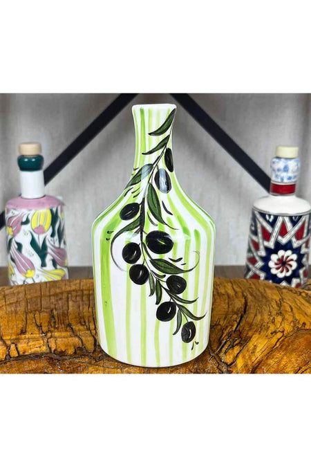 Cini Evi Olive Branch Patterned Handmade Tile Olive Oil Bottle - MALLTURK