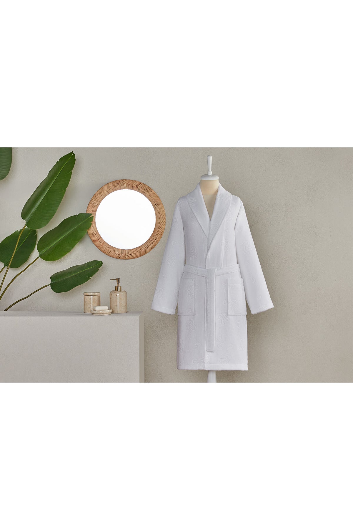 Ozdilek Floretta Bow Shawl Collar Bathrobe - MALLTURK