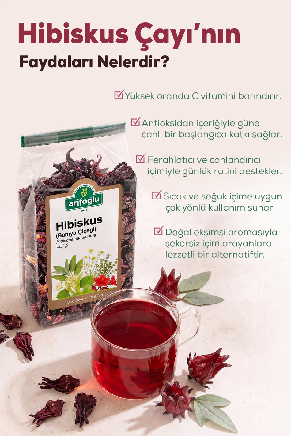 Arifoglu Hibiscus, Pomegranate Blossom, Okra Blossom, Mecca Rose 110 gr. - MALLTURK