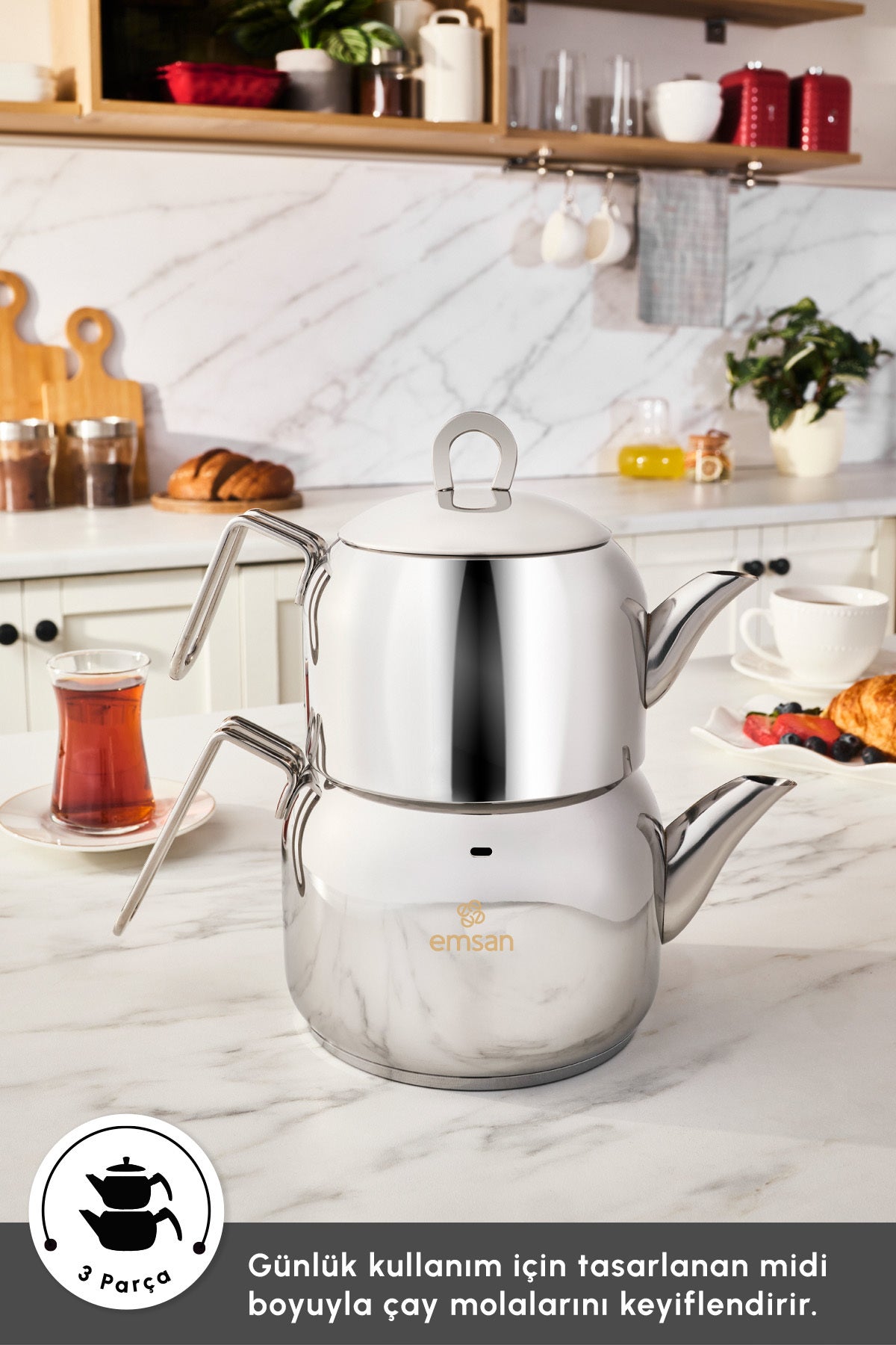 Emsan Urban Midi Size Stainless Steel Teapot Set - MALLTURK