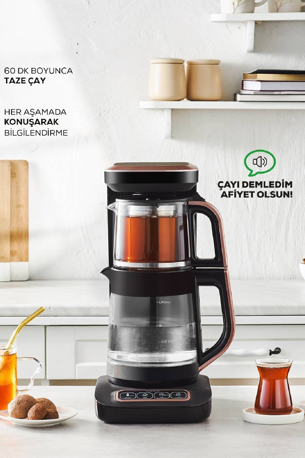 Karaca Tea Lover Robotea Pro Connect 4 in 1 Talking Glass Tea Maker Rosegold - MALLTURK