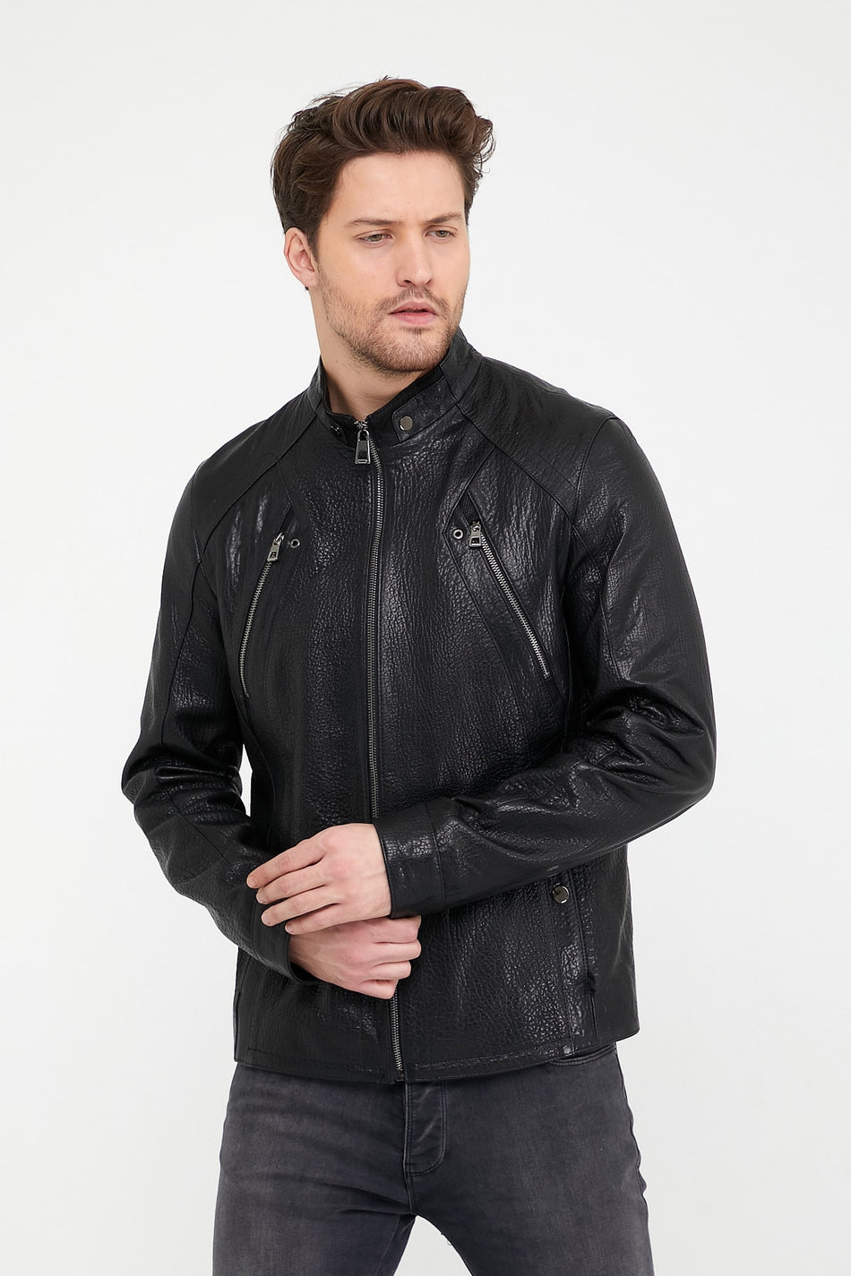 Leather Club zwarte jumbo-leren jas