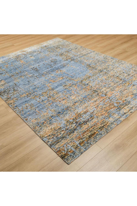 Halicizade Soyut Pattern Hand-Woven Rug-bambu Turquoise Gold - MALLTURK