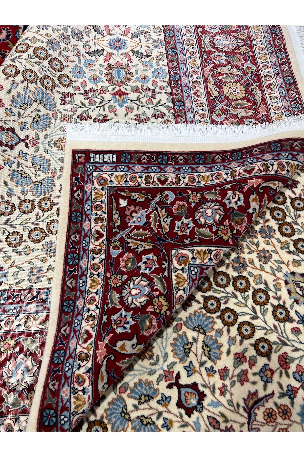 RD RAMAZAN DAG Hand Rug Art Hand-Woven Sumerbank Hereke Rug Signed Seven Mountains Flower Size 278x200 - MALLTURK