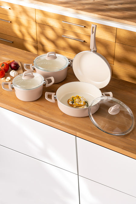 Emsan Crystal 7 Piece Cookware Set Rosegold - MALLTURK