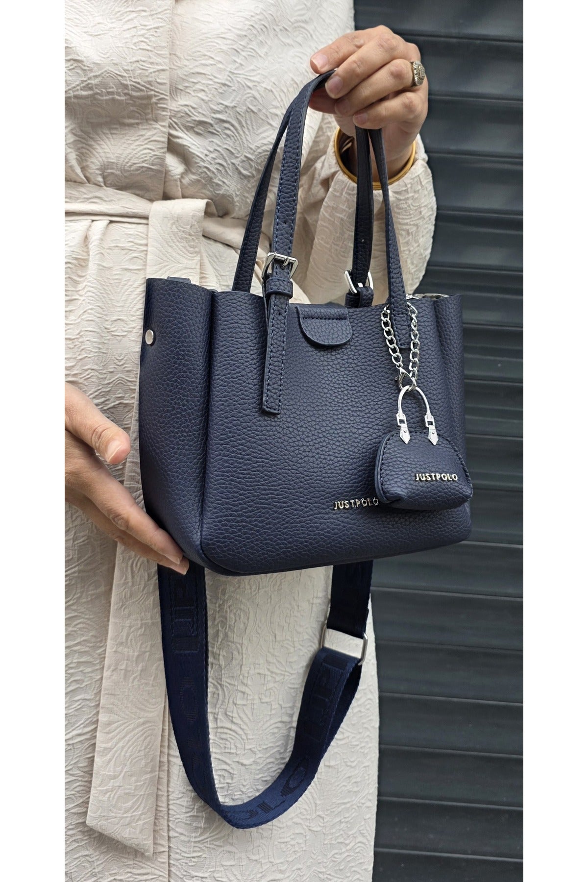 Just Polo Women's New Season 3-Compartment Luxury Soft Leather Adjustable Crossbody Stylish Shoulder Bag Dark Blue - MALLTURK