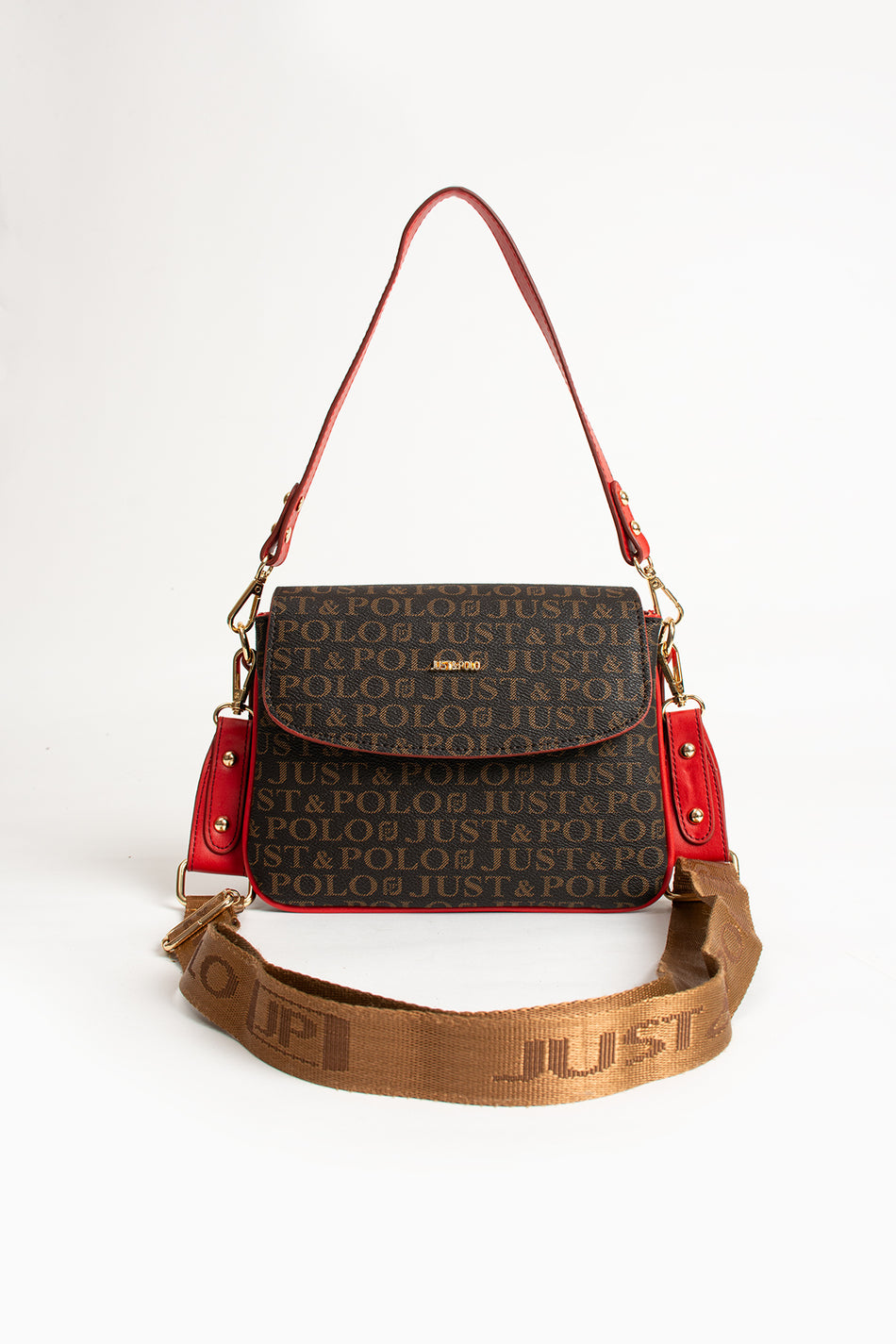 Just Polo Original Women's 4-Compartment Luxury Soft Leather Adjustable Crossbody Strap Stylish Trendy Shoulder Bag Red - MALLTURK