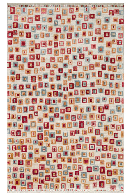 Eko Hali Zara ZR 21 Beige Multyy, a special loom carpet shaped by the intensive handiwork of women from Usak. - MALLTURK