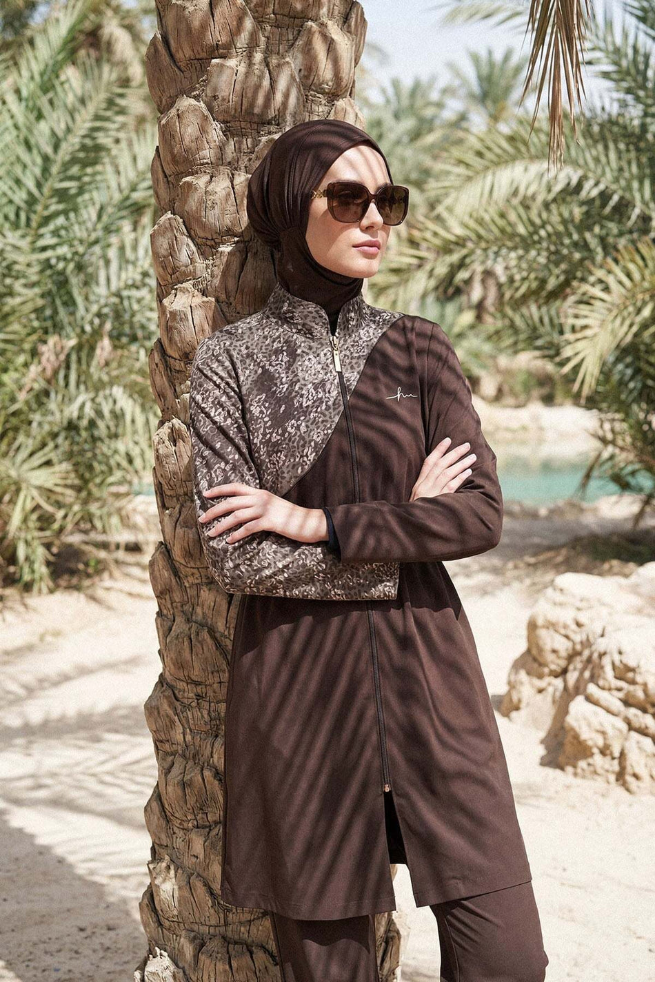 Hasema Vaha Collection Brown 6-Piece Full Coverage Swimsuit Set with Leggings and Pants 5098
