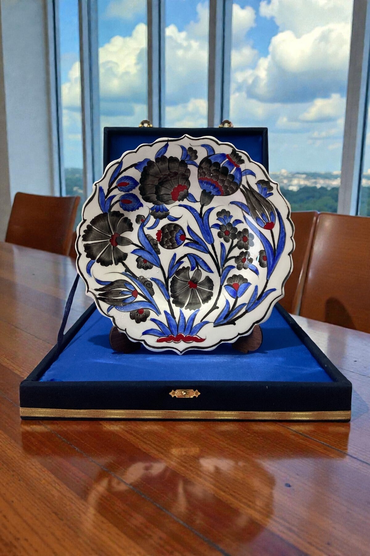 STORESZA Velvet Gift Box Handmade 25 cm Black and Blue Sable Craftsmanship Tile Plate - MALLTURK