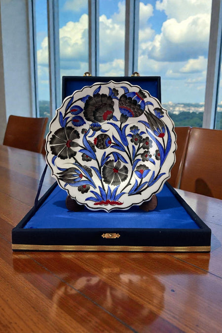 STORESZA Velvet Gift Box Handmade 25 cm Black and Blue Sable Craftsmanship Tile Plate - MALLTURK