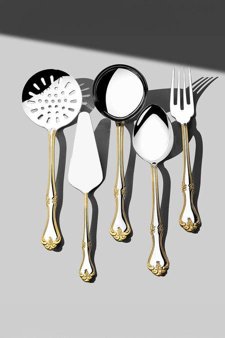 Nehir lalezar altin Plain 12 Place Setting 89 Piece Boxed Flatware Set - MALLTURK