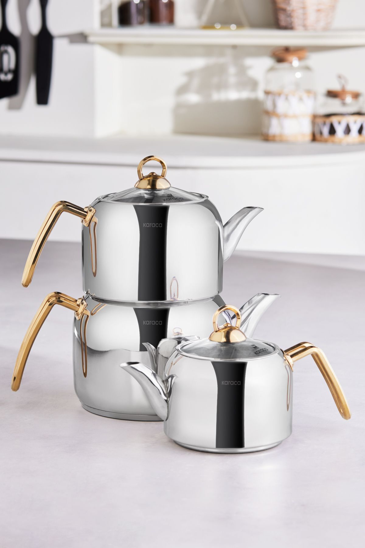 Karaca Tres 3-Piece induction Base Teapot Set Gold - MALLTURK