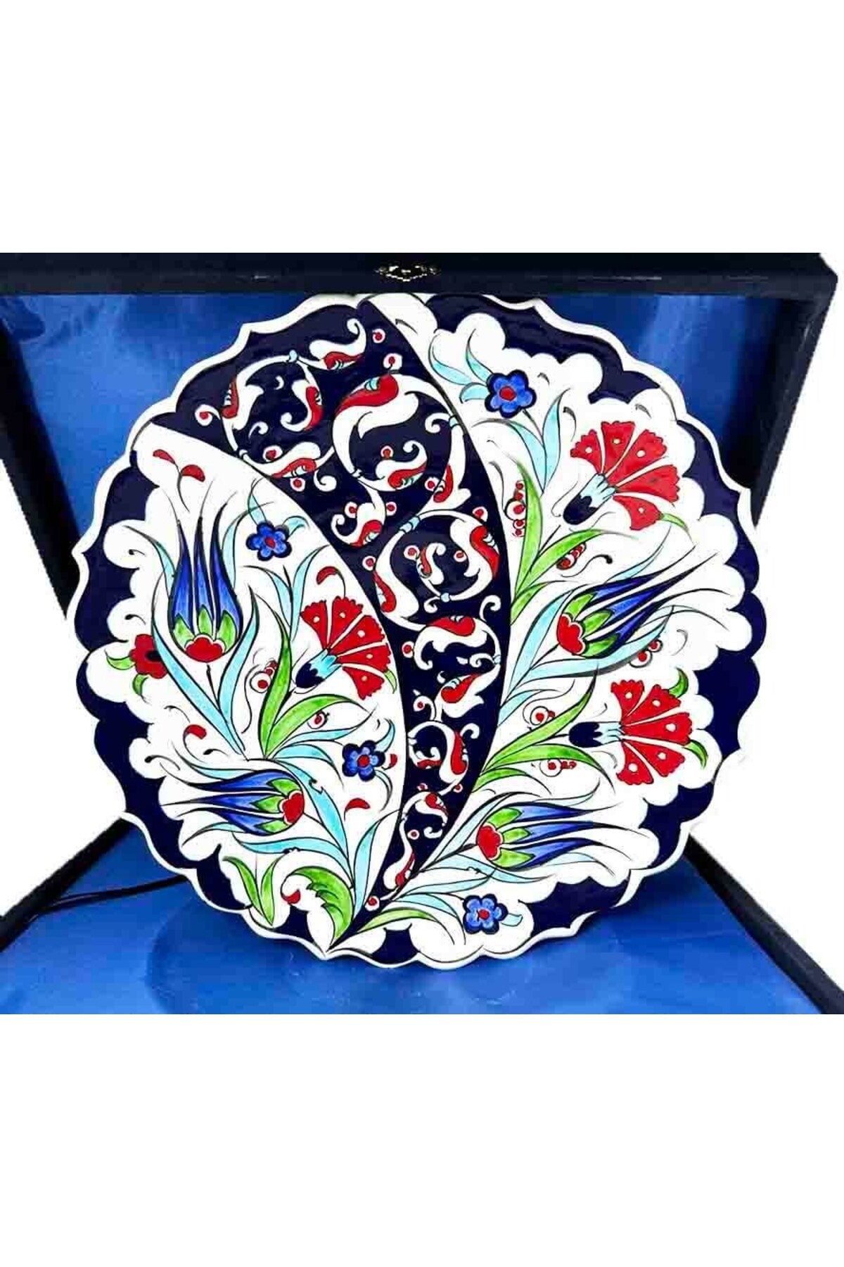 Cini Evi Tulip, Carnation and Rumi Patterned Iznik Tile Plate - MALLTURK
