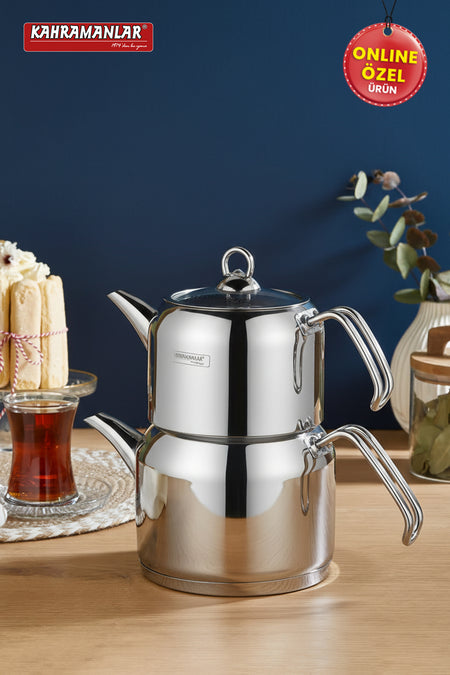 Kahramanlar Deluxe Medium Size Platinum 4-Piece Teapot Set - MALLTURK