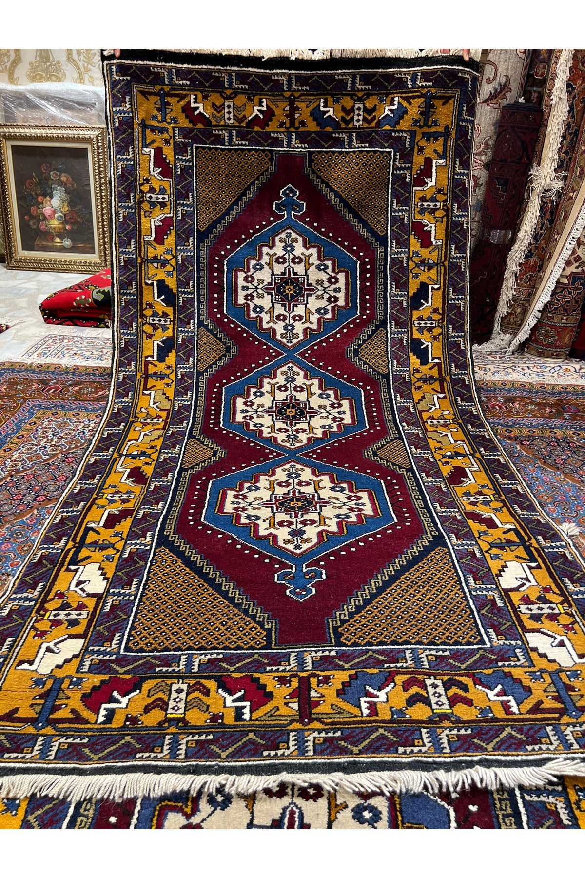 RD RAMAZAN DAG Hand Rug Art Hand-Woven Yahyali Karakoy Weave Size 224x113.
