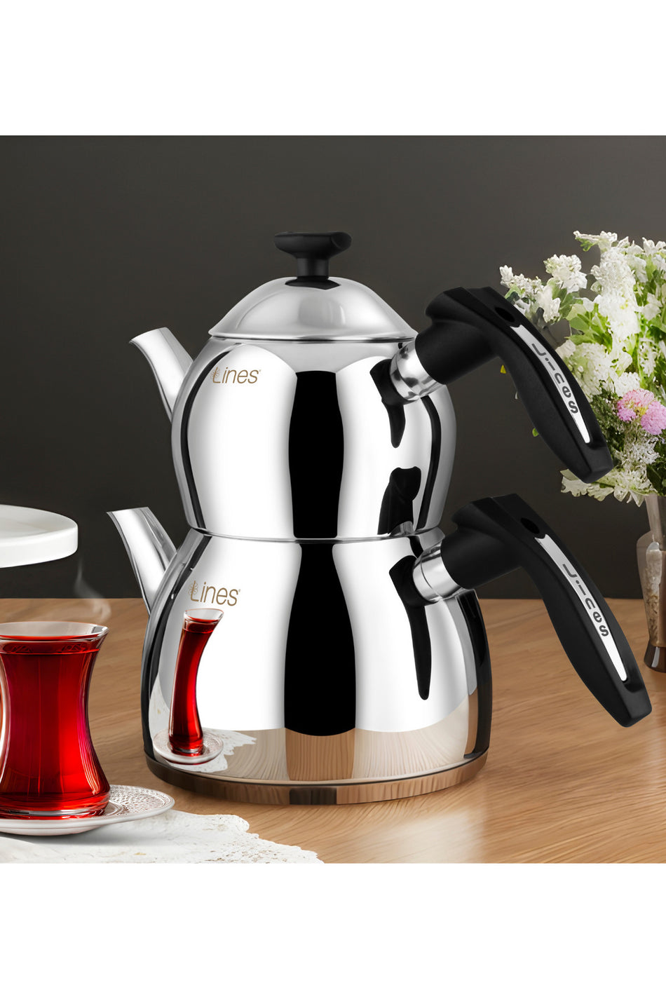 Lines Aycan Stainless Steel Teapot - Mini size - Teapot: 0.75lt Water Jug: 1.40lt