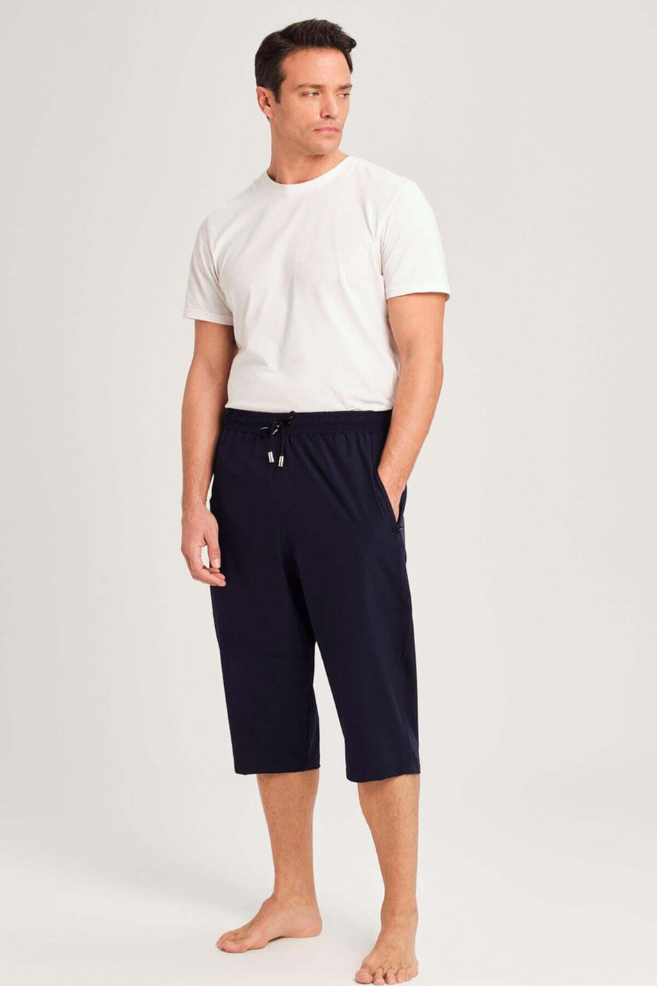 Hasema Loose Fit Plus Size Navy Blue Men's Long Pool and Beach Shorts 3062
