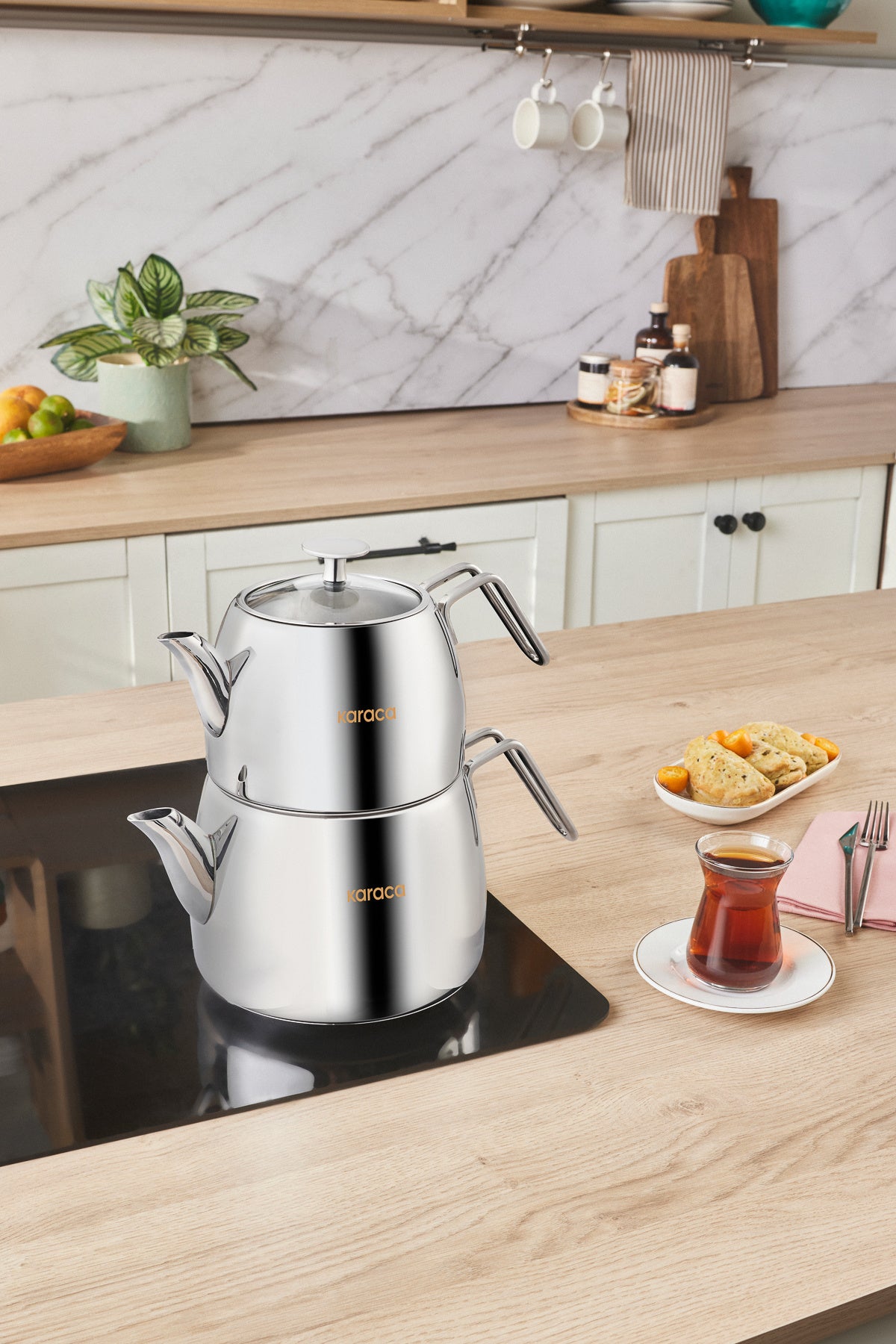 Karaca Galya Maxi Size Stainless Steel induction Compatible Teapot Set - MALLTURK