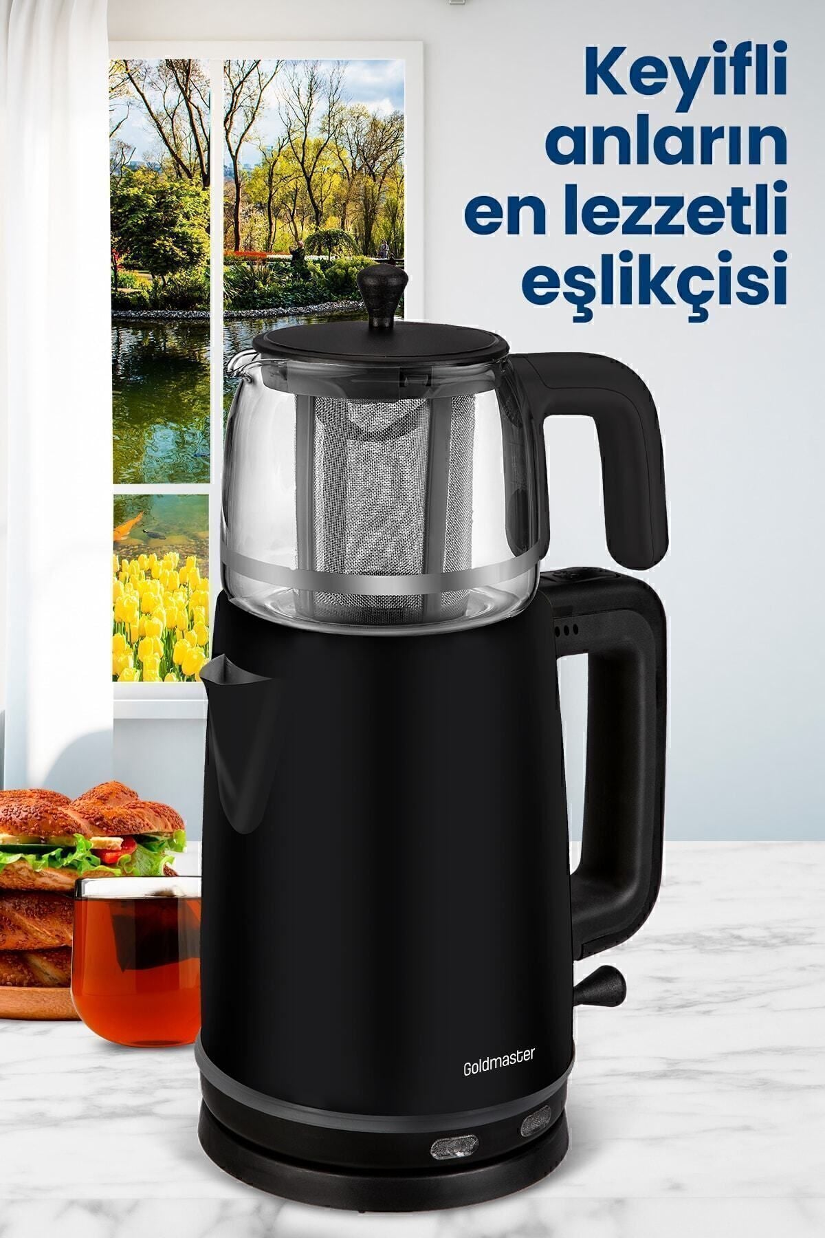 GoldMaster Emirgan Black 2200 Watt Large Capacity Stainless Steel Tea Maker and Water Kettle - MALLTURK