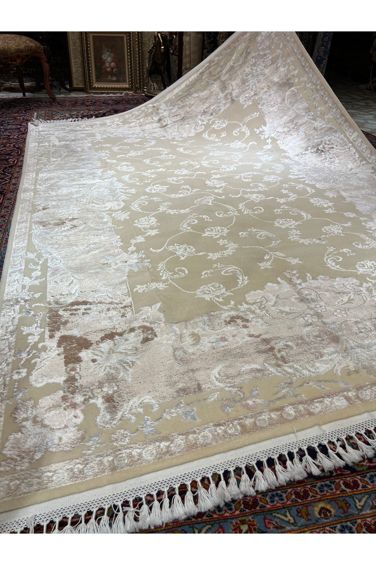 RD RAMAZAN DAG Hand Rug Art Hand-Woven Silk Blend Usak Rug Special Weave Size 300x200 - MALLTURK