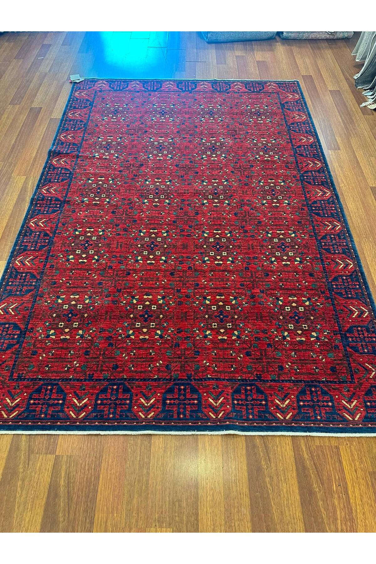 Vog Rug Ethnic Pattern Hand-Woven Rug Red Burgundy Navy Pattern Traditional Vintage Living Room Rug