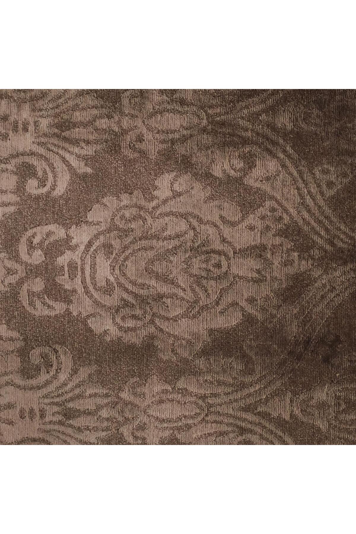 Halicizade Hand-Woven Damask Pattern Brown Bambu Rug