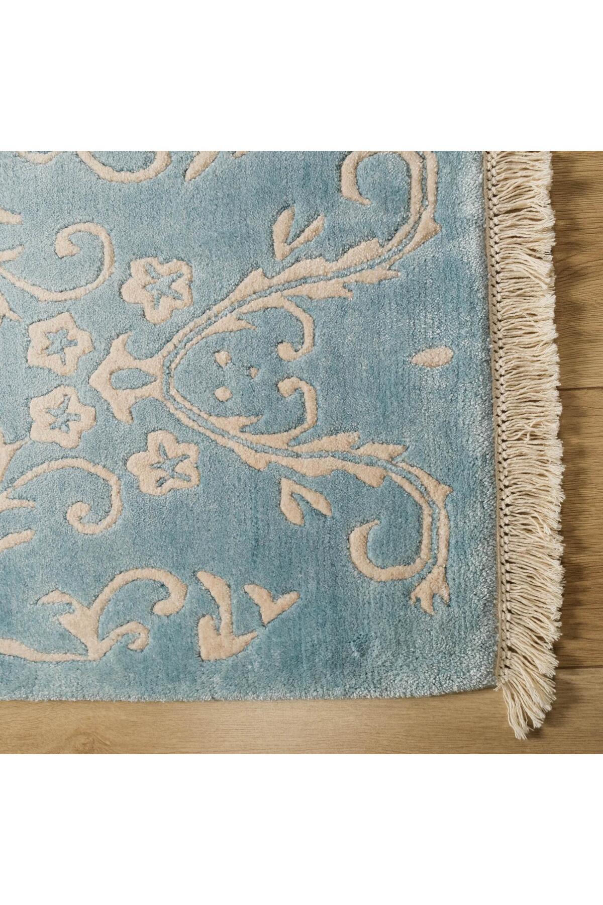 Halicizade Fiber Serisi Damask Pattern Hand-Woven Rug-fiber Blue Beige