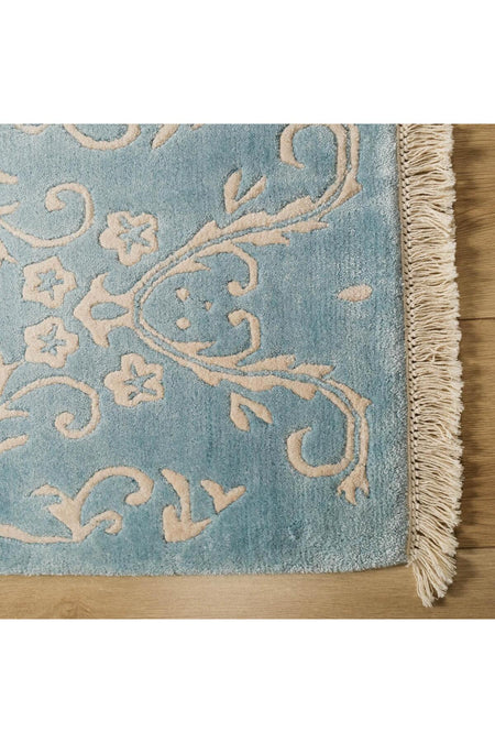 Halicizade Fiber Serisi Damask Pattern Hand-Woven Rug-fiber Blue Beige