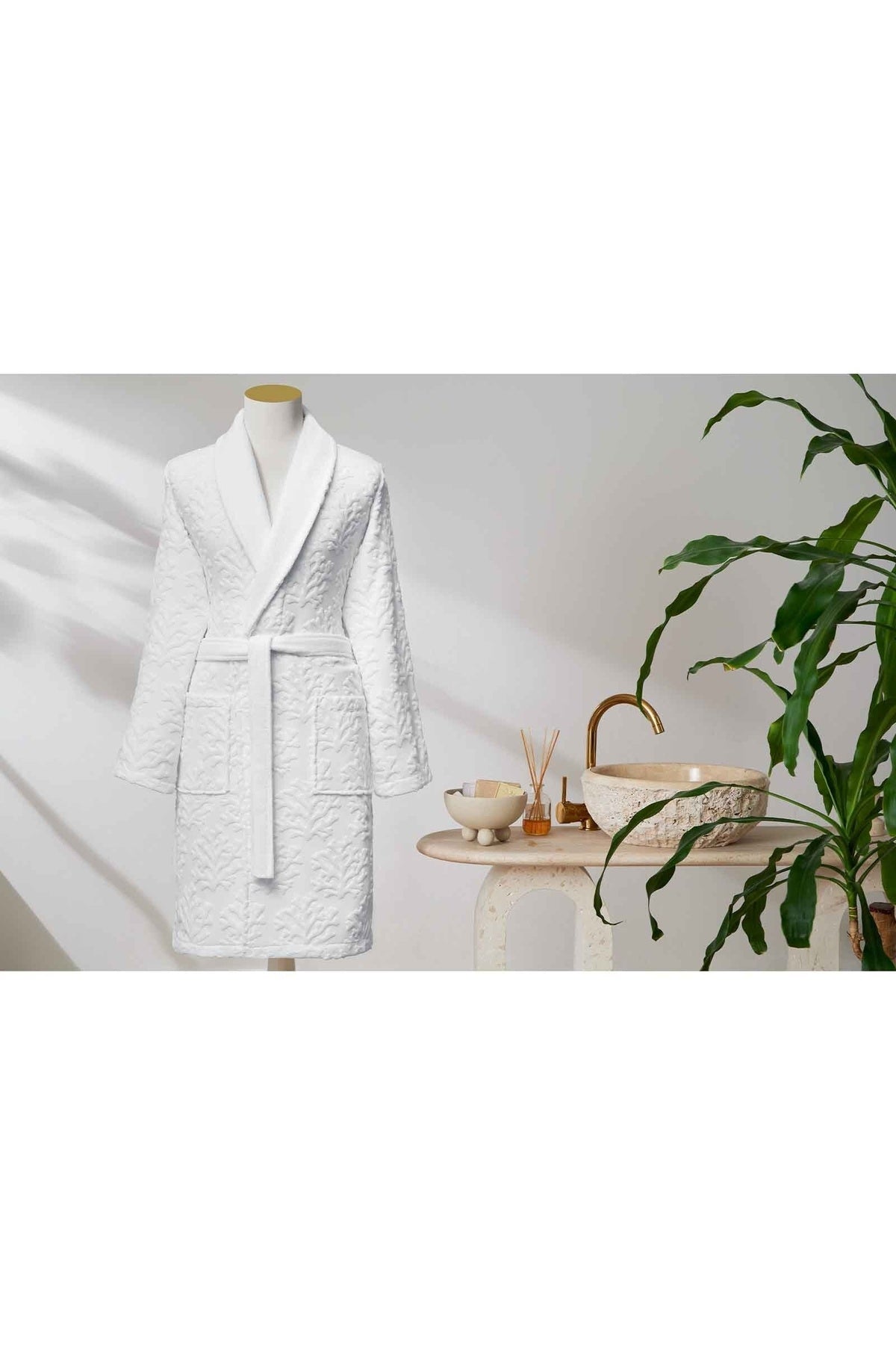 Ozdilek Corallo Velvet Shawl Collar Bathrobe - MALLTURK