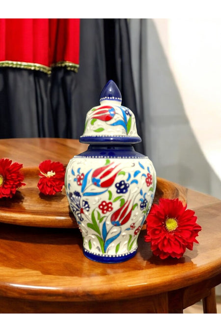 STORESZA Cube Vase and Plate Set - The Gem of Kutahya Tile Art (20 cm Vase & 15 cm Plate, Handmade) - MALLTURK