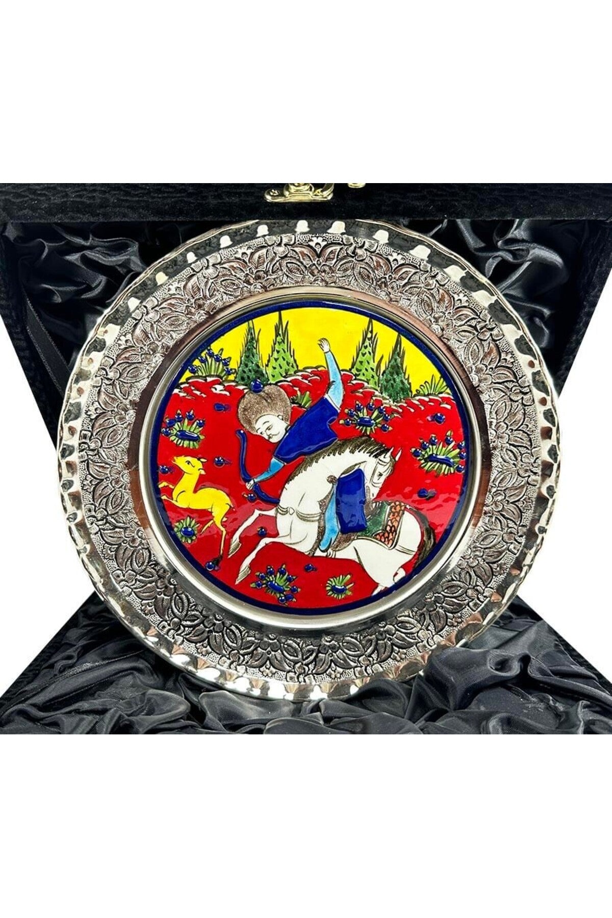 Cini Evi Hunting Scene Patterned Silver Tile Plate - MALLTURK