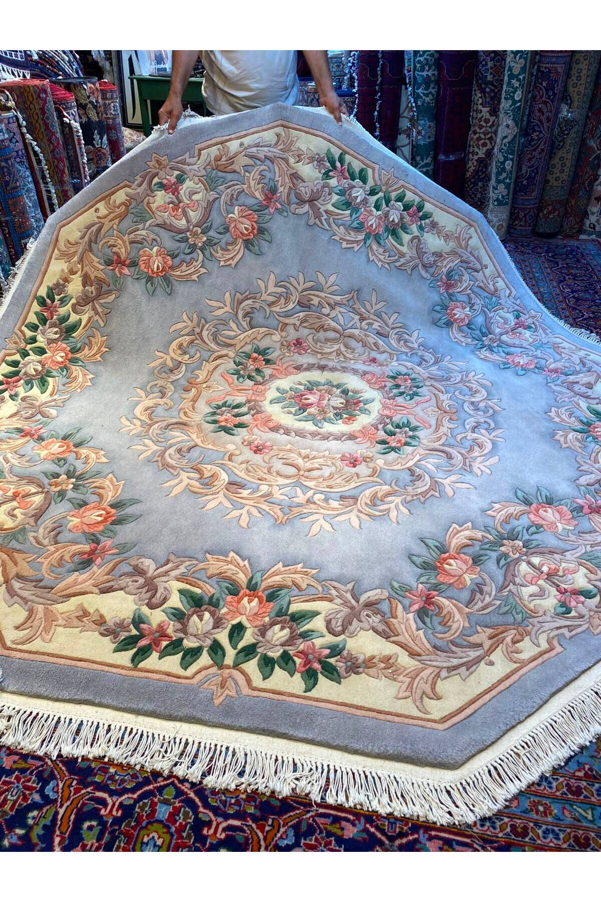 RD RAMAZAN DAG Hand Rug Art Hand-Woven Embossed Yuvarlak Chinese Rug Premium Quality Cotton Fringe with Wool Woven Gok mavisi Exceptional Bir Urun Size 250x250 - MALLTURK