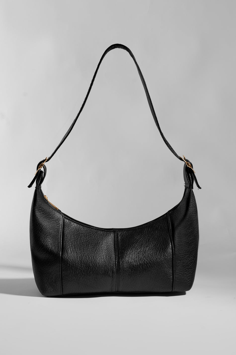 Fubileather Luxury Leather Shoulder Bag | Black Curved Hobo | Stylish Everyday Genuine Leather Bag