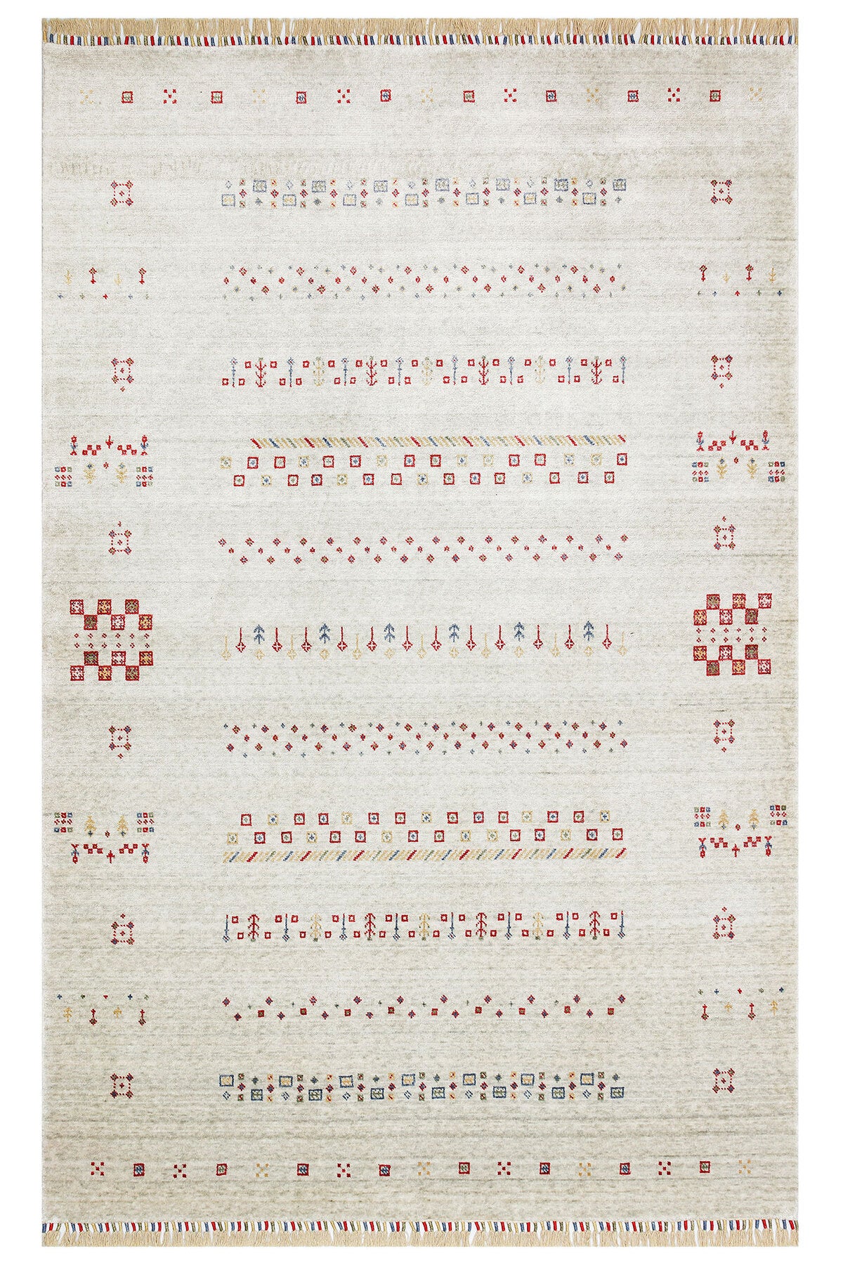 Vog Hali Efsun Handmade Beige Lyocell Special Loom Modern Usak Patterned Fringed Living Room Carpet - MALLTURK