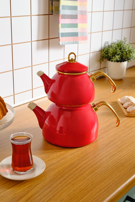 Karaca Retro Enamel Midi Teapot, Red - MALLTURK