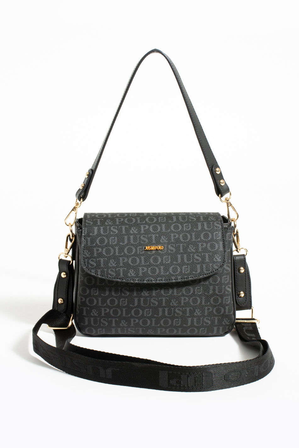 Just Polo Women's Black Two-Strap 3-Compartment Shoulder and Crossbody Bag JPS2185 Black - MALLTURK