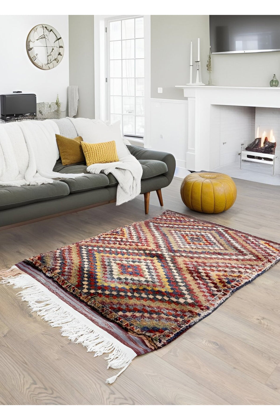 Soho Antiq Hamra Checkered Shaggy Style Rug 130x181 cm - MALLTURK