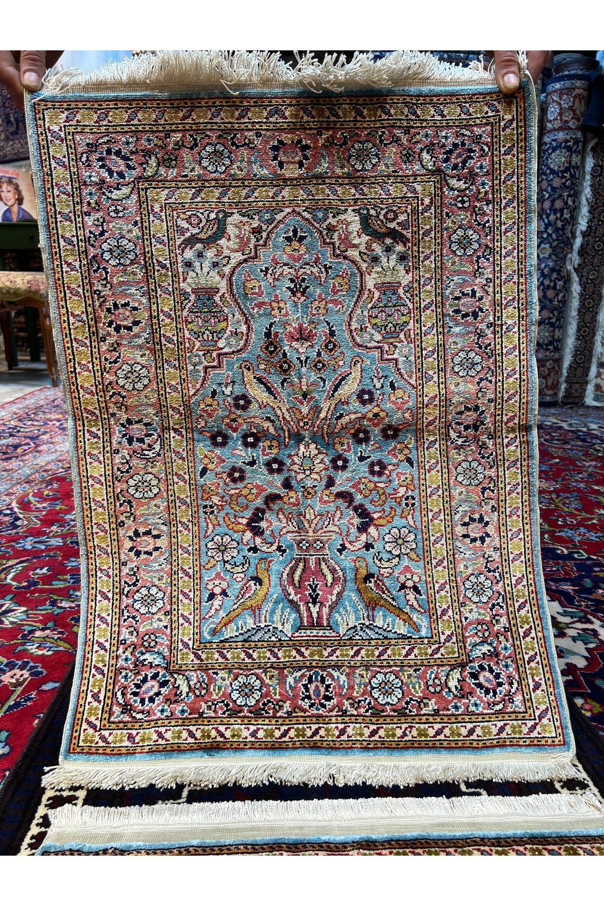 RD RAMAZAN DAG Hand Rug Art Hand-Woven Kayseri Pure Silk Rug Tree of Life Size 80x50 - MALLTURK