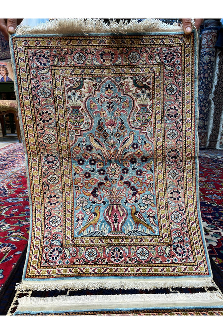 RD RAMAZAN DAG Hand Rug Art Hand-Woven Kayseri Pure Silk Rug Tree of Life Size 80x50 - MALLTURK
