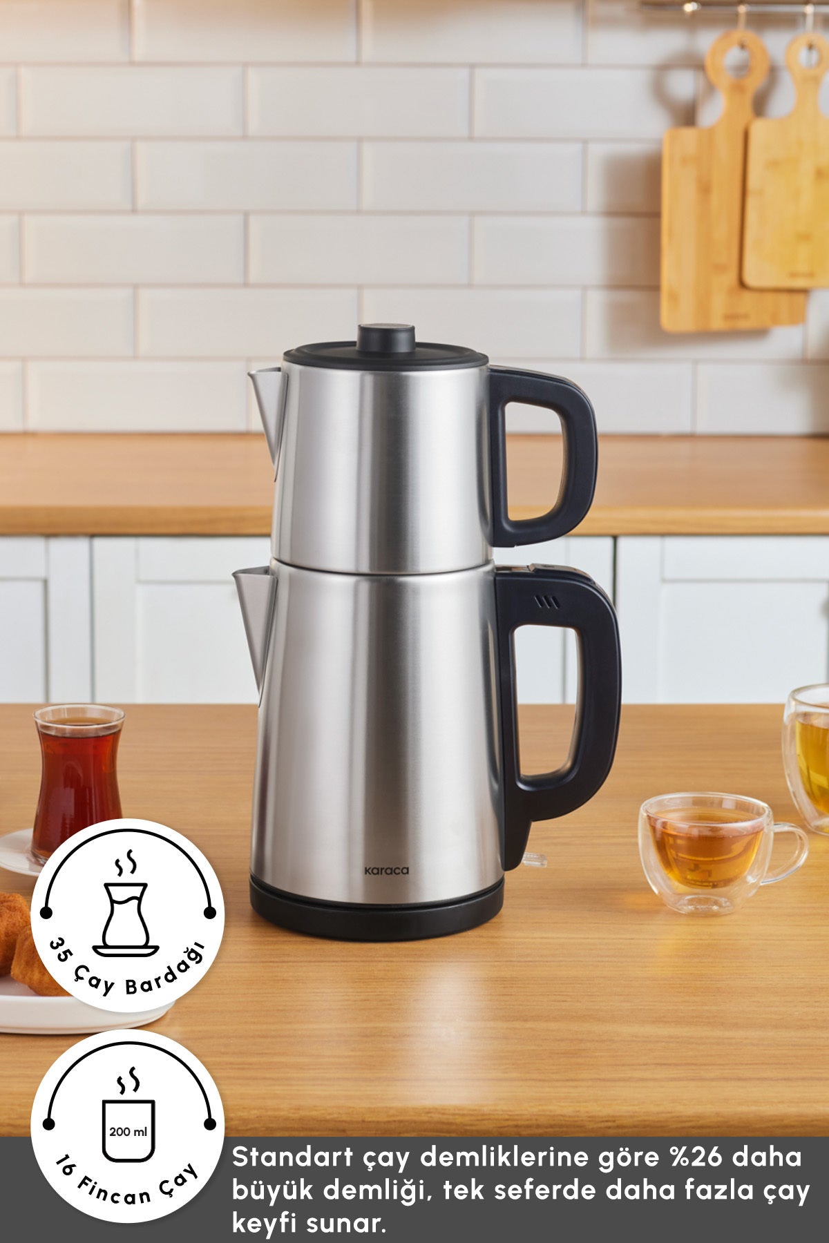 Karaca TeaBig XL 2-in-1 Stainless Steel Tea Maker and Water Kettle with 35 Tea Cup Capacity (inox) - MALLTURK