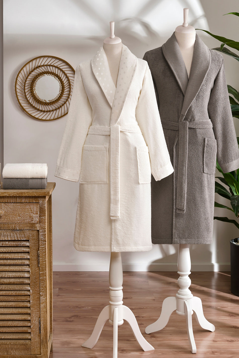 Ozdilek Point Happy Family Bathrobe Set %100 Cotton 4 Piece (2 Pieces Bathrobe + 2 Pieces Hand Towels) - MALLTURK