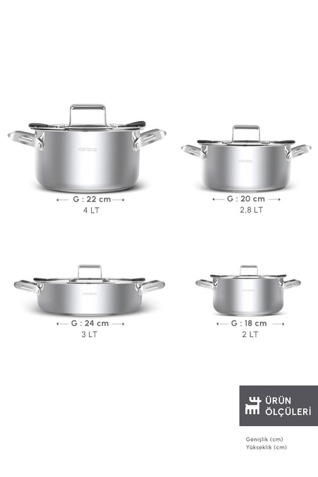 Karaca Powersteel 316+ Alberta Induction Compatible 8 Piece Cookware Set - MALLTURK