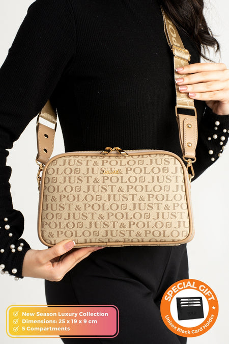 Just Polo Original Women's New Season 5-Compartment Luxury Soft Leather Adjustable Crossbody Shoulder Bag Mink - MALLTURK