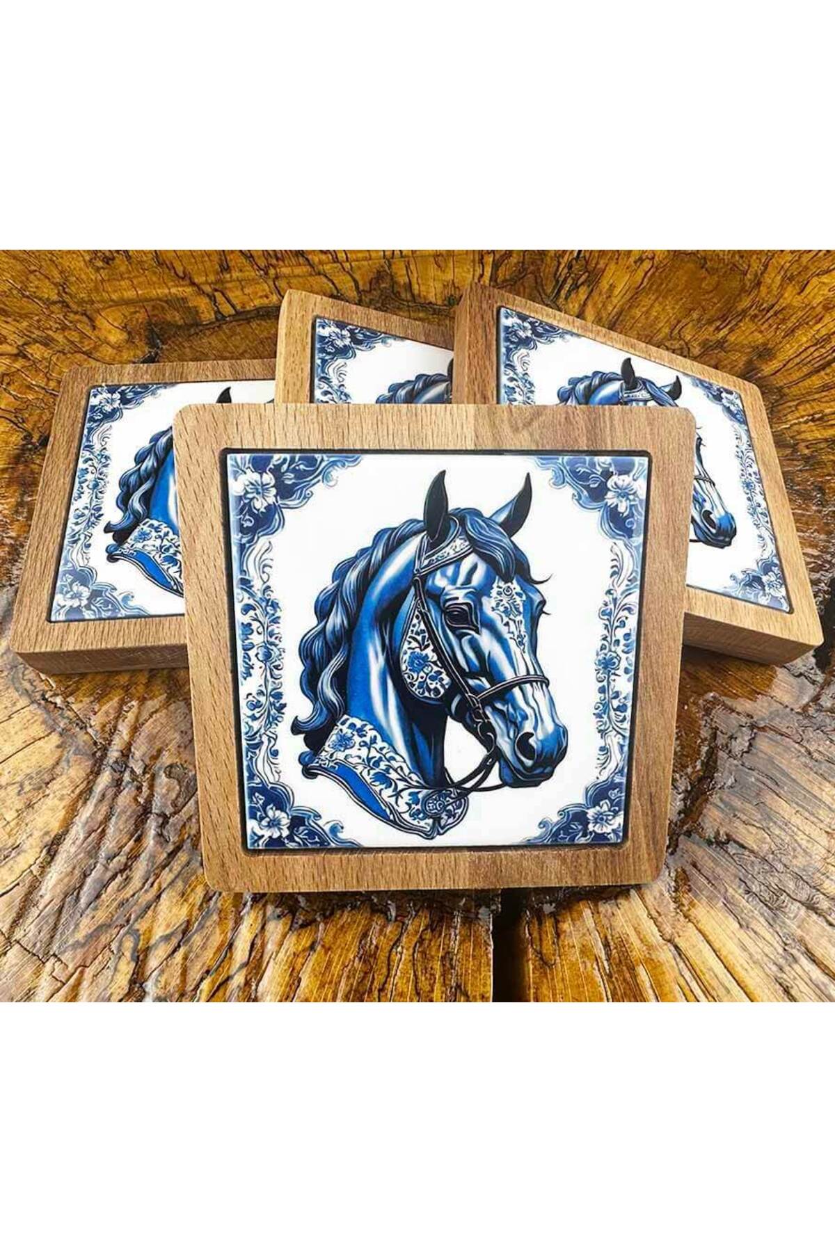Cini Evi Blue Horse Patterned Coaster Set - MALLTURK