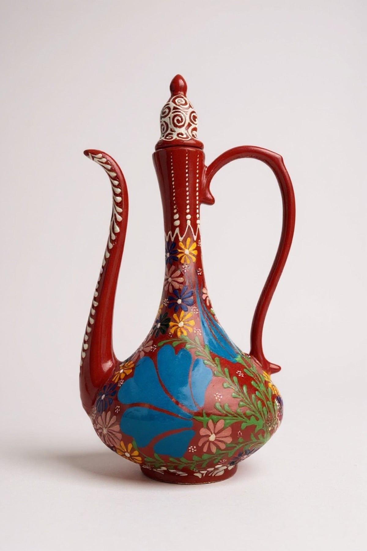 STORESZA Handmade 30cm Embossed and Lace-Work Delicate Jug Ceramic Red Vase - MALLTURK