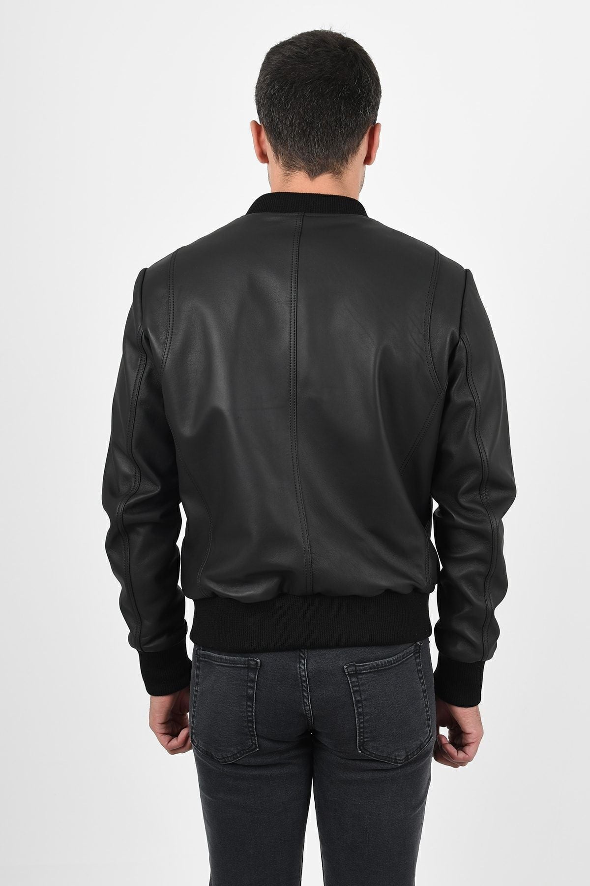 ALIN College Men's Genuine Leather Varsity Jacket Black - MALLTURK